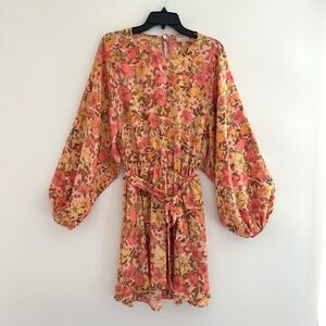 Show Me Your Mumu Floral Mini Dress XL Balloon Sleeve Boho Peasant Retro 70s